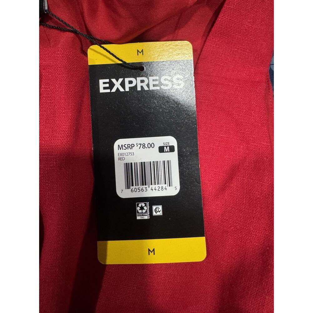 Express Women's Linen Blend Button-Up Tank Top Size M Red (Skirt Available) - Picture 7 of 7